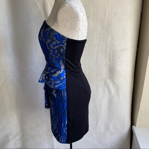 Bebe S Swirl Print Strapless Mini Dress Blue Black - Picture 6 of 8